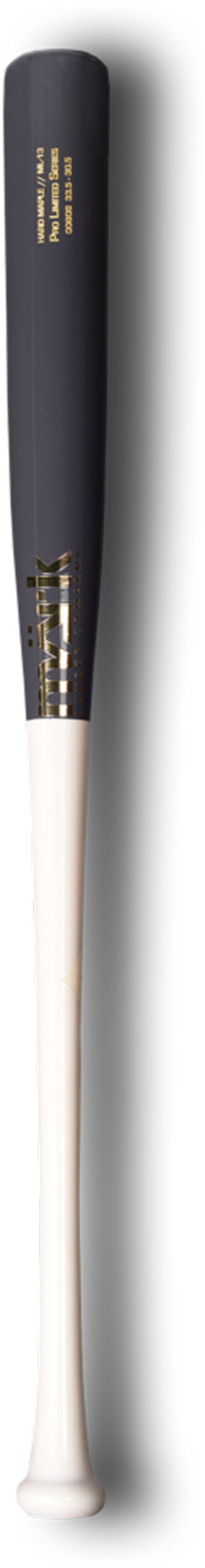 A baseball bat with a black and white color scheme, featuring the "märk" logo in gold. The bat is labeled "Pro Limited Series" and "MA-13."