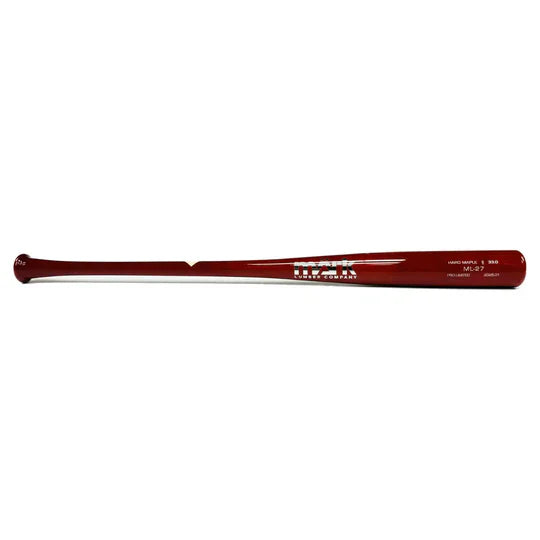MLB-271 baseball bat is red in color with an engraved logo and model details.
